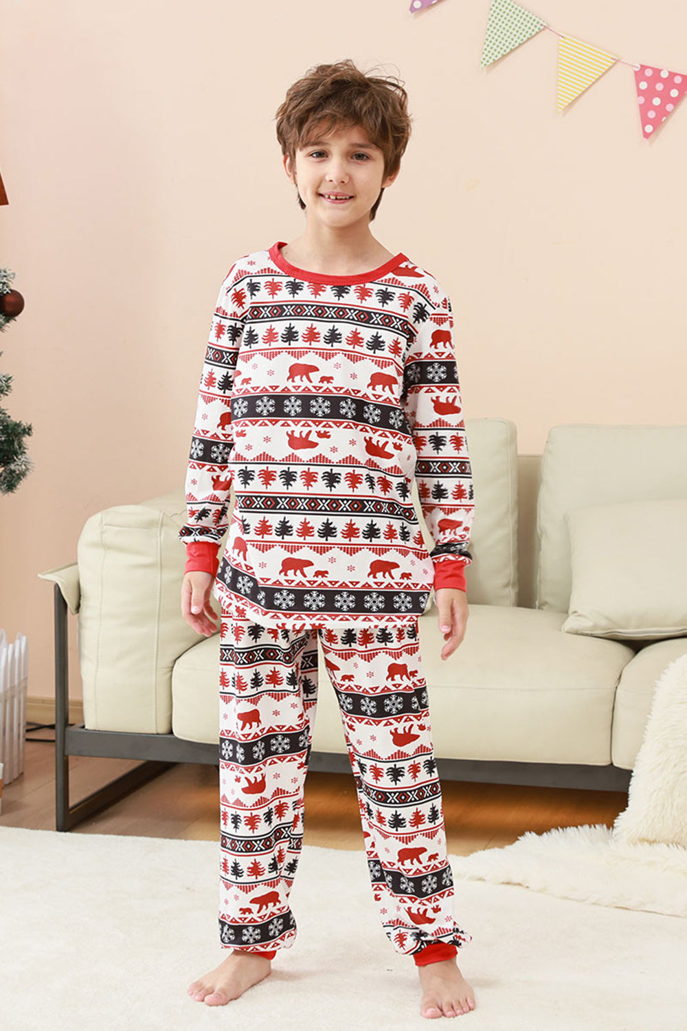 Conjunto de pijama a juego con estampado navideño Fmaily en blanco y negro