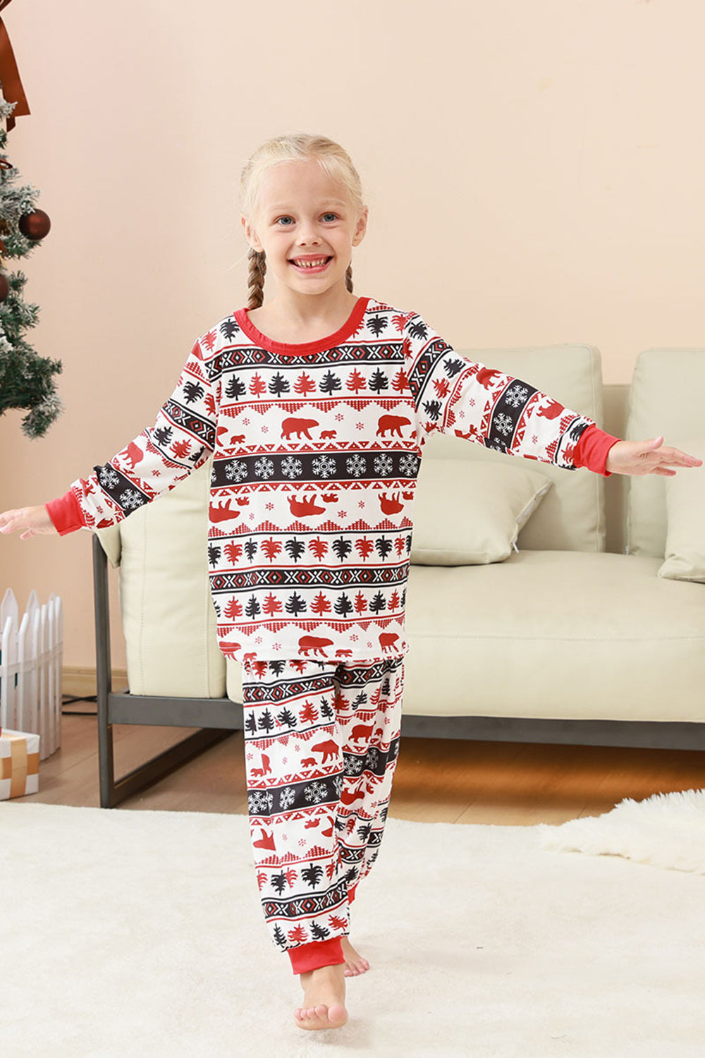 Conjunto de pijama a juego con estampado navideño Fmaily en blanco y negro
