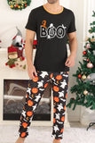 Conjunto de pijama familiar de Halloween con estampado de calabaza negra