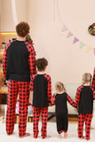 Conjunto de pijama familiar navideño con estampado de ciervo a cuadros negros y rojos
