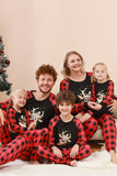 Conjunto de pijama familiar navideño con estampado de ciervo a cuadros negros y rojos
