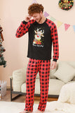 Conjunto de pijama familiar navideño con estampado de ciervo a cuadros negros y rojos