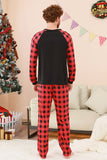Conjunto de pijama familiar navideño con estampado de ciervo a cuadros negros y rojos