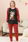 Conjunto de pijama familiar navideño con estampado de ciervo a cuadros negros y rojos