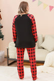 Conjunto de pijama familiar navideño con estampado de ciervo a cuadros negros y rojos