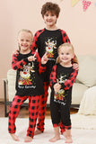 Conjunto de pijama familiar navideño con estampado de ciervo a cuadros negros y rojos