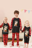Conjunto de pijama familiar navideño con estampado de ciervo a cuadros negros y rojos