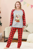 Conjunto de pijama familiar navideño con estampado de ciervo a cuadros negros y rojos