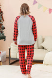 Conjunto de pijama familiar navideño con estampado de ciervo a cuadros negros y rojos