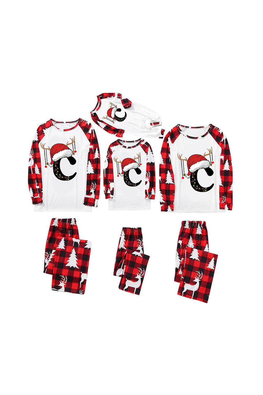 Conjunto de pijama familiar con estampado navideño rojo y blanco a juego