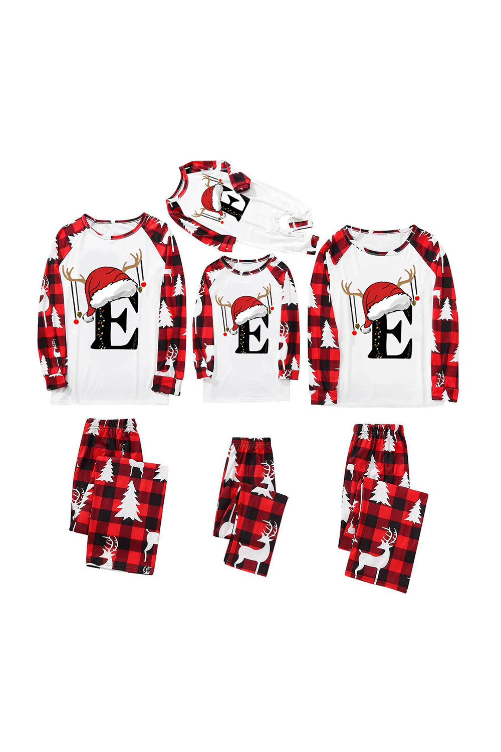 Conjunto de pijama familiar con estampado navideño rojo y blanco a juego
