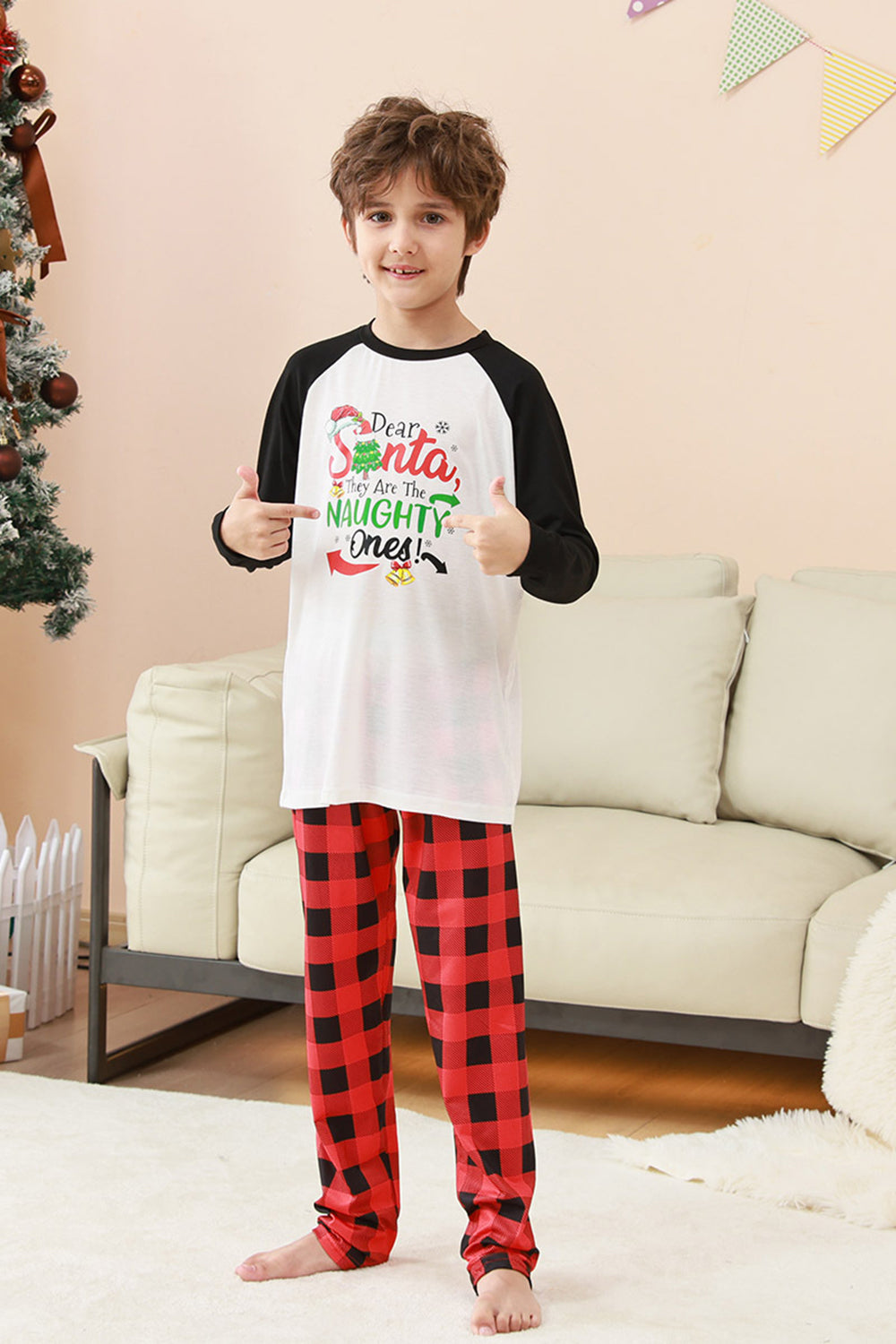Conjunto de pijama Papá Noel estampado Papá Noel negro y rojo