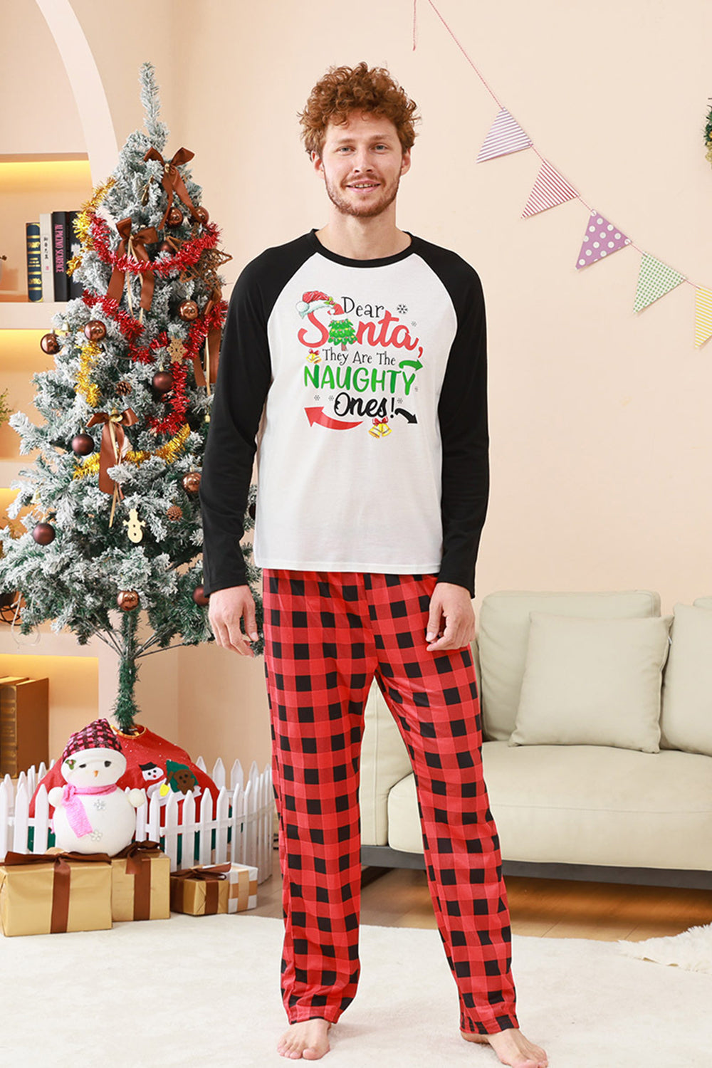 Conjunto de pijama Papá Noel estampado Papá Noel negro y rojo