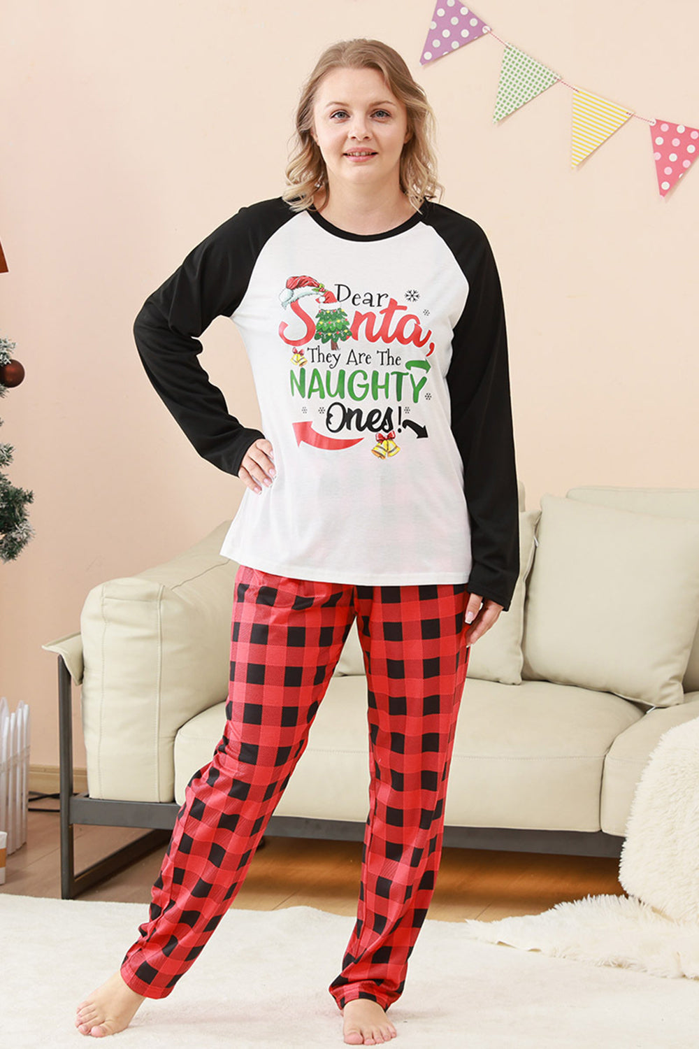 Conjunto de pijama Papá Noel estampado Papá Noel negro y rojo