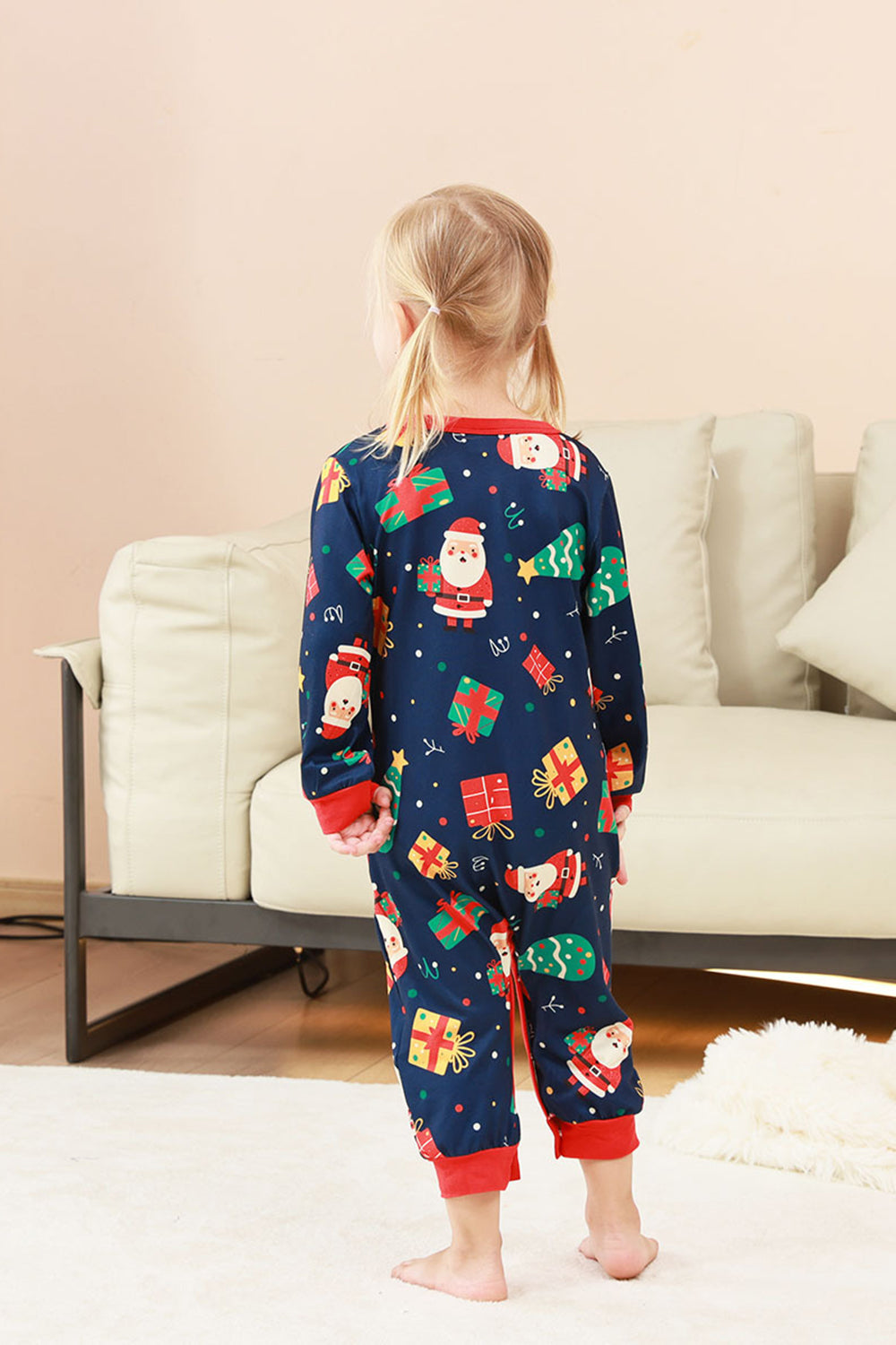 Conjunto de pijama familiar estampado con estampado navideño azul marino