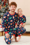 Conjunto de pijama familiar estampado con estampado navideño azul marino