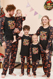 Conjunto de pijama familiar de Halloween estampado con estampado de truco o trato negro