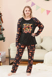 Conjunto de pijama familiar de Halloween estampado con estampado de truco o trato negro