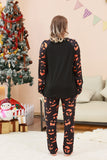 Conjunto de pijama familiar de Halloween estampado con estampado de truco o trato negro