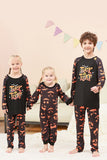 Conjunto de pijama familiar de Halloween estampado con estampado de truco o trato negro
