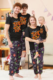 Conjunto de pijama familiar de Halloween con estampado de araña negro y naranja