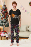 Conjunto de pijama familiar de Halloween con estampado de araña negro y naranja