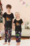Conjunto de pijama familiar de Halloween con estampado de araña negro y naranja