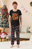 Conjunto de pijama familiar de Halloween con estampado de araña negro y naranja