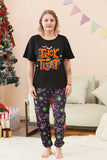 Conjunto de pijama familiar de Halloween con estampado de araña negro y naranja