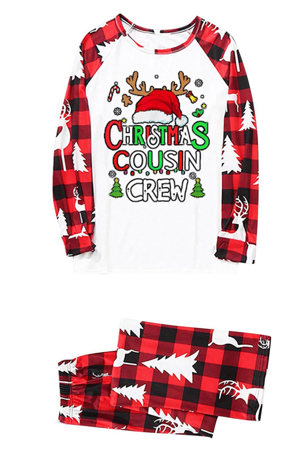 Conjunto de pijama familiar con estampado navideño rojo y blanco