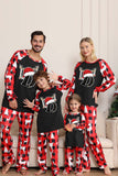 Pijama Familiar de Navidad de Manga Larga Negro Rojo con Estampado de Ciervo
