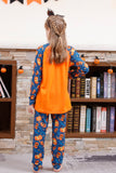 Pijama familiar de Halloween con estampado de calabaza naranja (mangas largas)