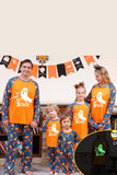 Pijama familiar de Halloween con estampado de calabaza naranja (mangas largas)