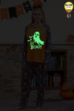 Pijama familiar de Halloween con estampado de calabaza naranja (mangas largas)