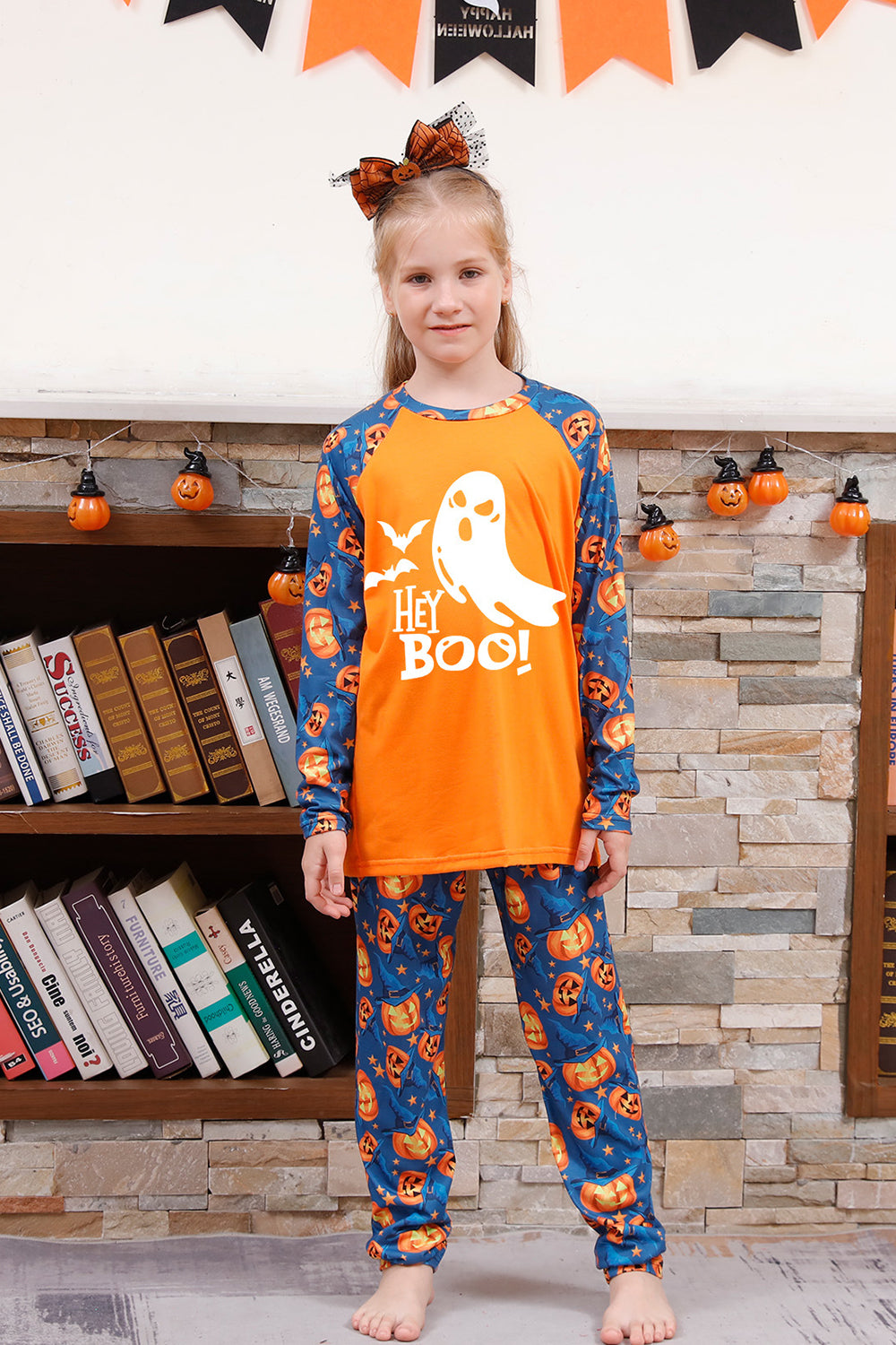 Pijama familiar de Halloween con estampado de calabaza naranja (mangas largas)