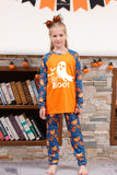 Pijama familiar de Halloween con estampado de calabaza naranja (mangas largas)