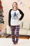 Pijama de Navidad Familiar con estampado de árbol azul negro