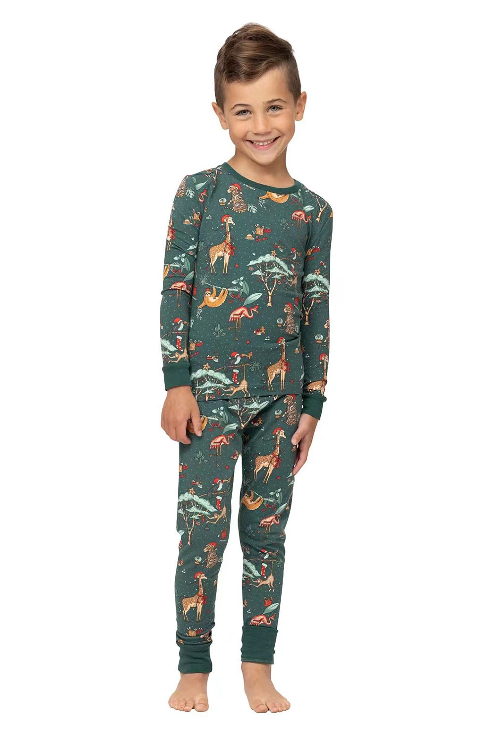 Conjunto de pijama a juego verde oscuro animal print
