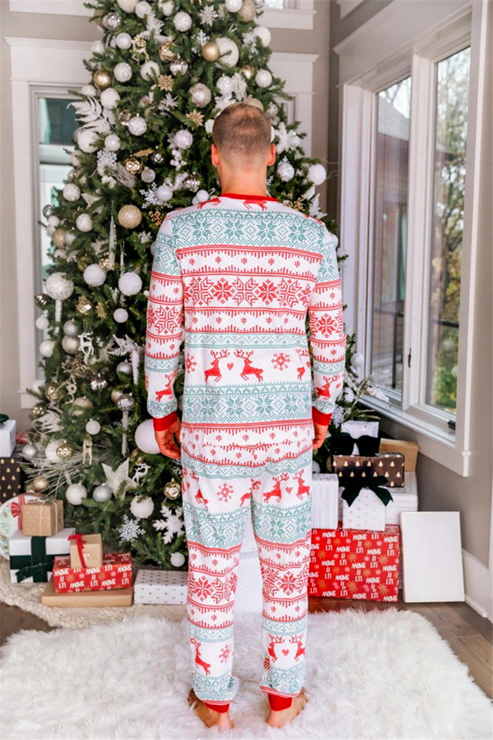 Copo De Nieve Y Ciervo Estampado Gris Familia A Juego Conjunto de Pijama Navideño