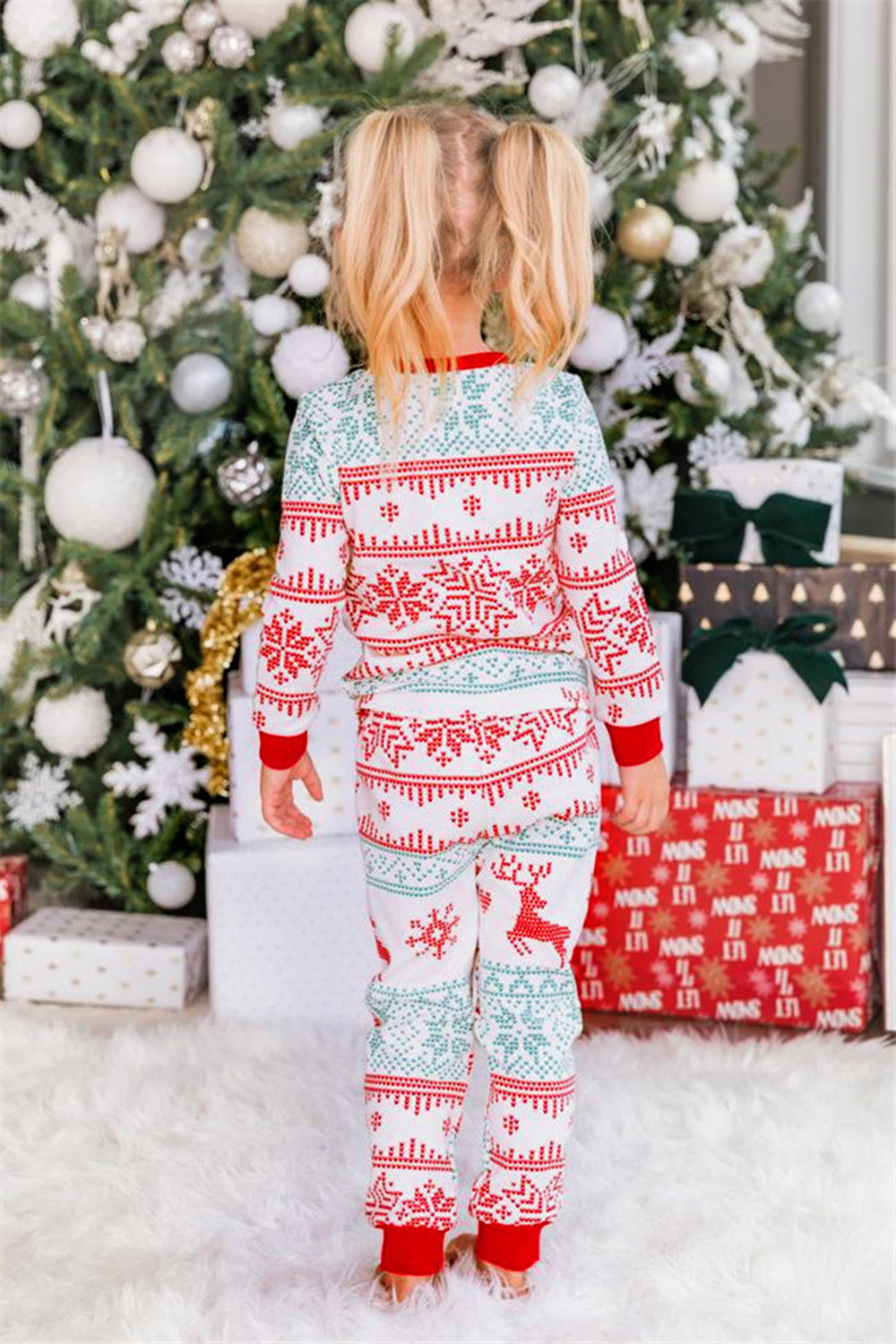 Copo De Nieve Y Ciervo Estampado Gris Familia A Juego Conjunto de Pijama Navideño