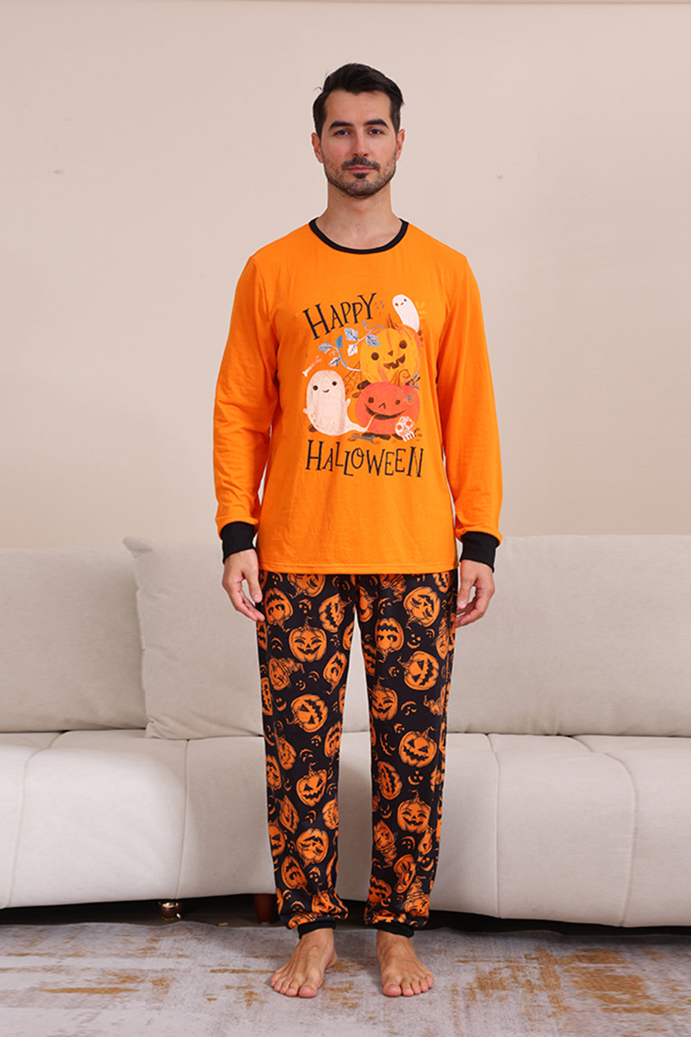 Estampado de calabaza naranja Juego de pijama familiar de Halloween