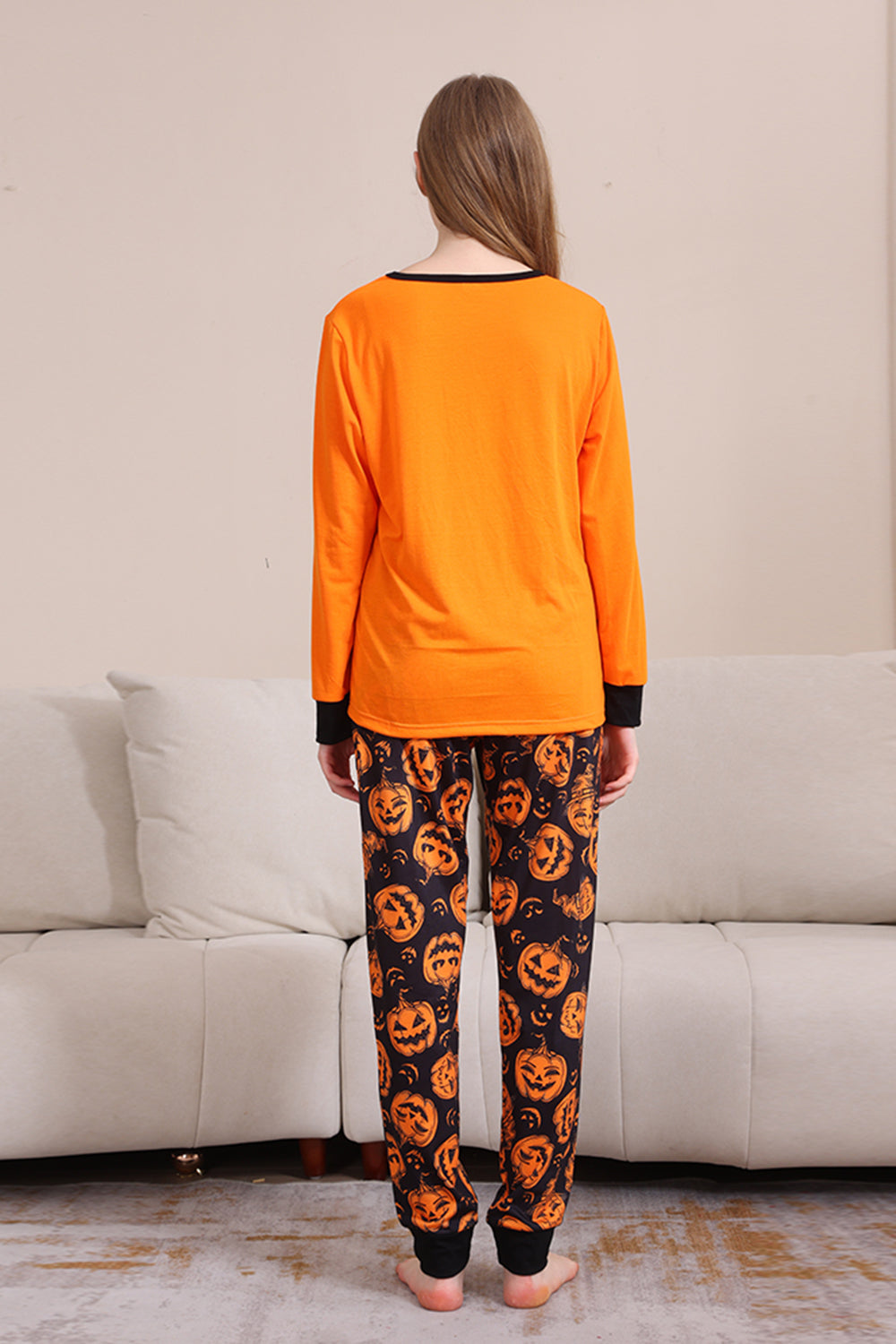 Estampado de calabaza naranja Juego de pijama familiar de Halloween