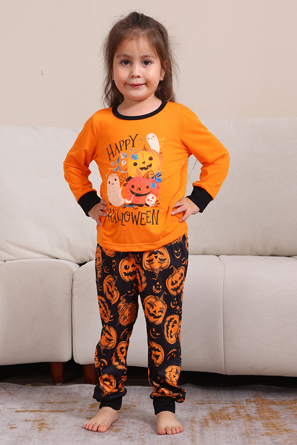 Estampado de calabaza naranja Juego de pijama familiar de Halloween