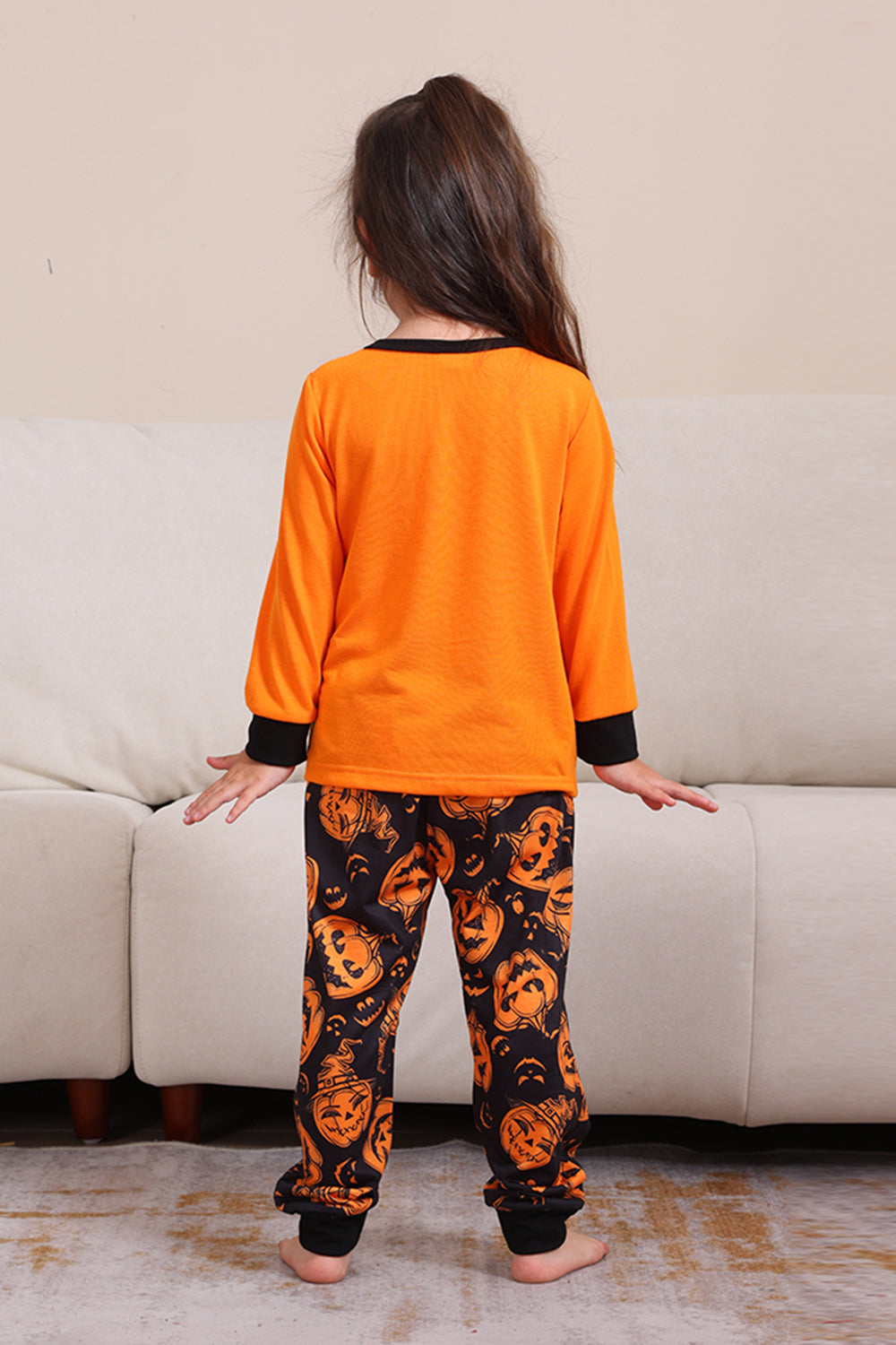 Estampado de calabaza naranja Juego de pijama familiar de Halloween