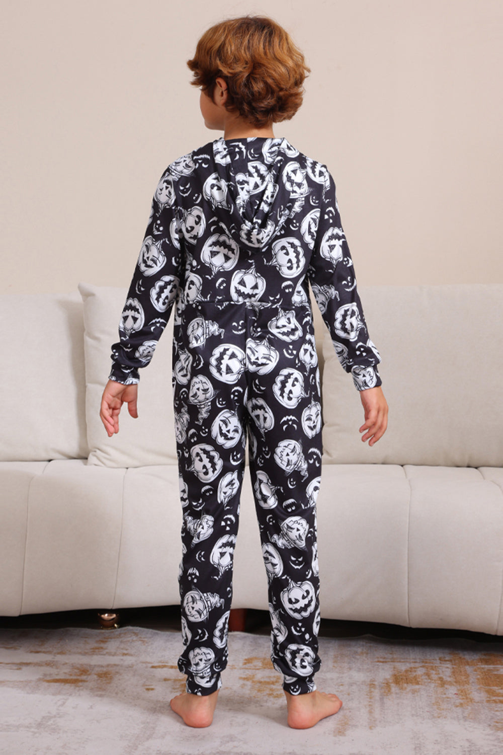 Pijama de una pieza de Halloween a juego con estampado de calabaza