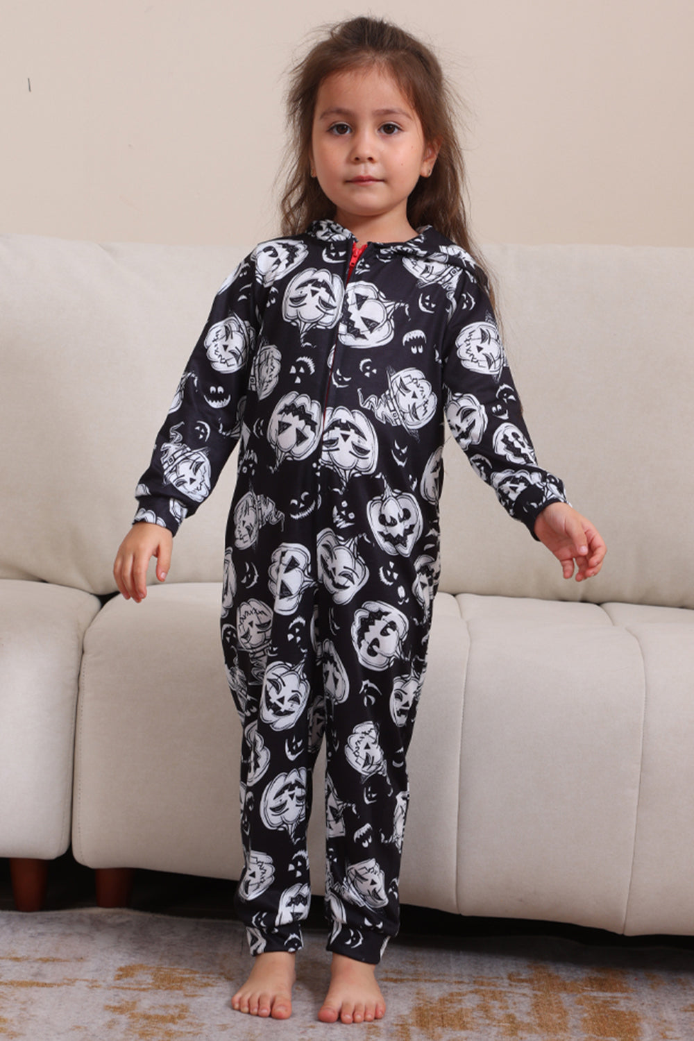 Pijama de una pieza de Halloween a juego con estampado de calabaza
