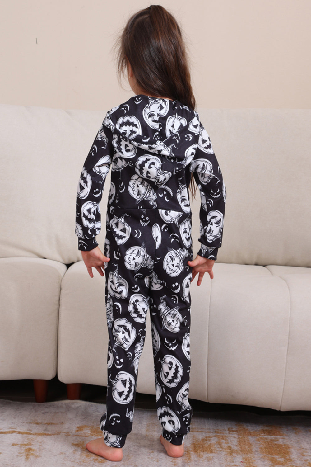 Pijama de una pieza de Halloween a juego con estampado de calabaza