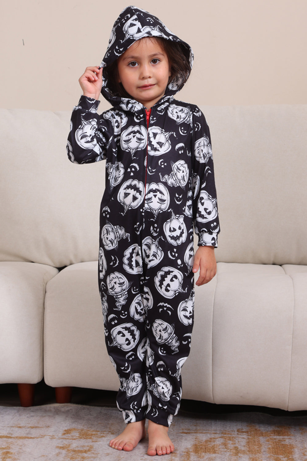 Pijama de una pieza de Halloween a juego con estampado de calabaza