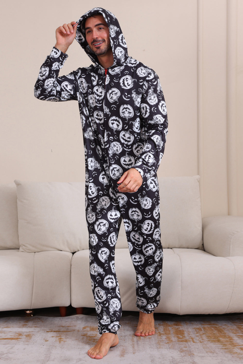 Pijama de una pieza de Halloween a juego con estampado de calabaza