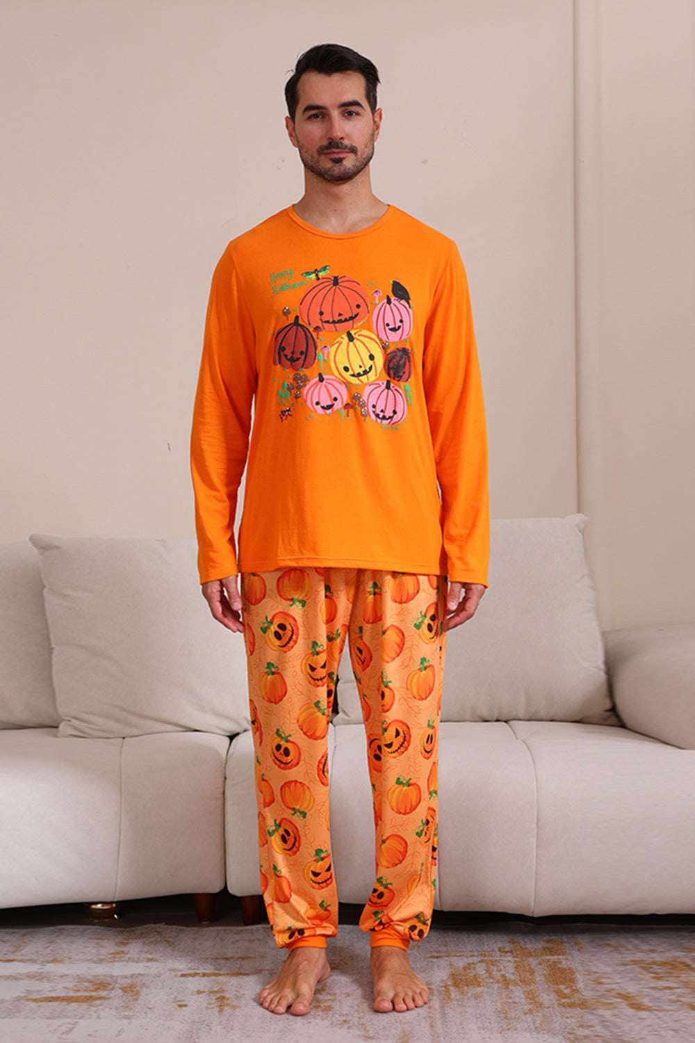 Conjunto de pijama familiar de calabaza naranja de Halloween